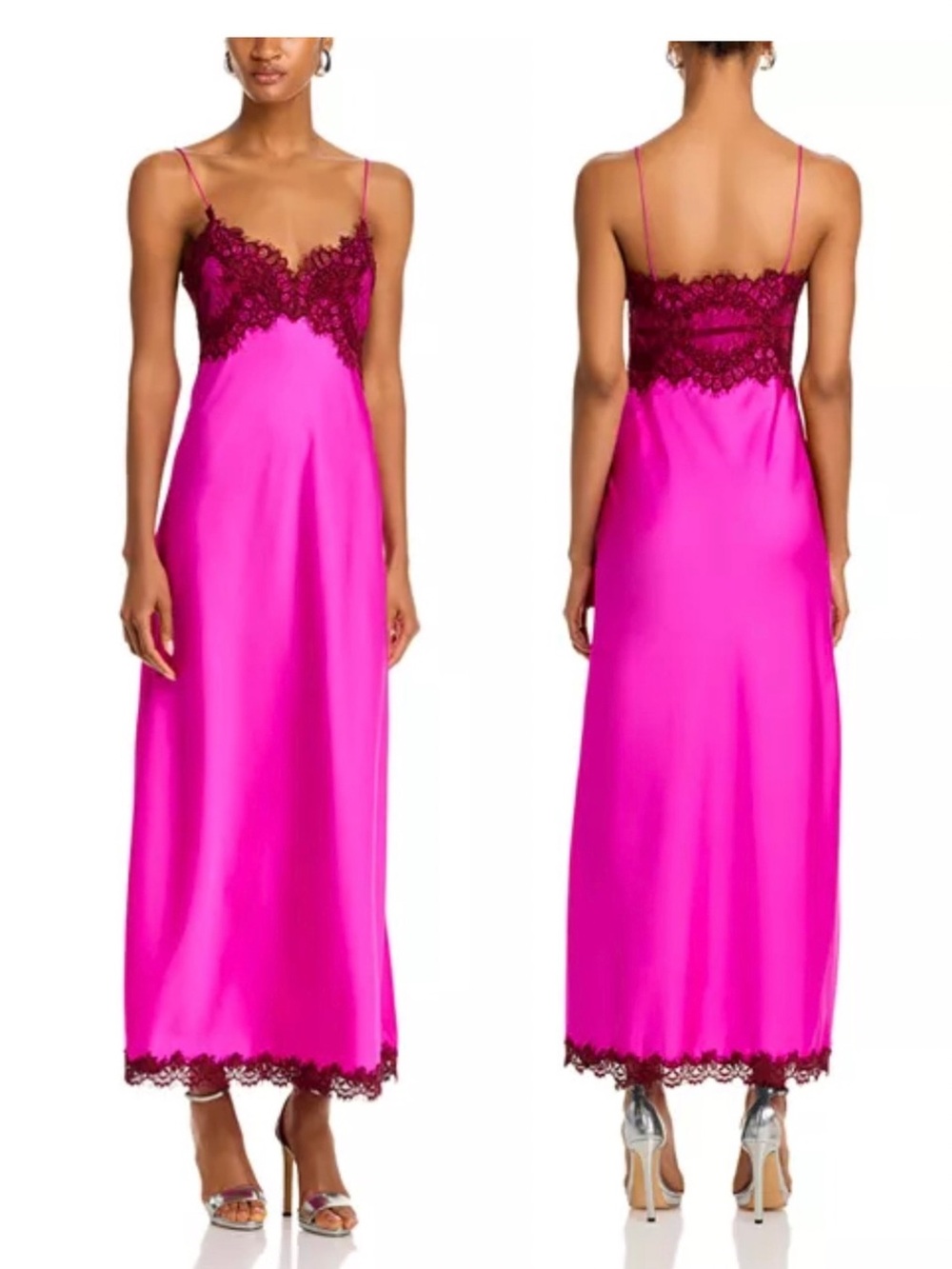 LoveShackFancy Ameleine Dress 4 Fuchsia Lace Maxi Slip Gown Romantic Coquette